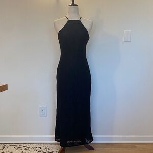 NSR Black Halter Lace Maxi Dress - Classic Evening Style size medium